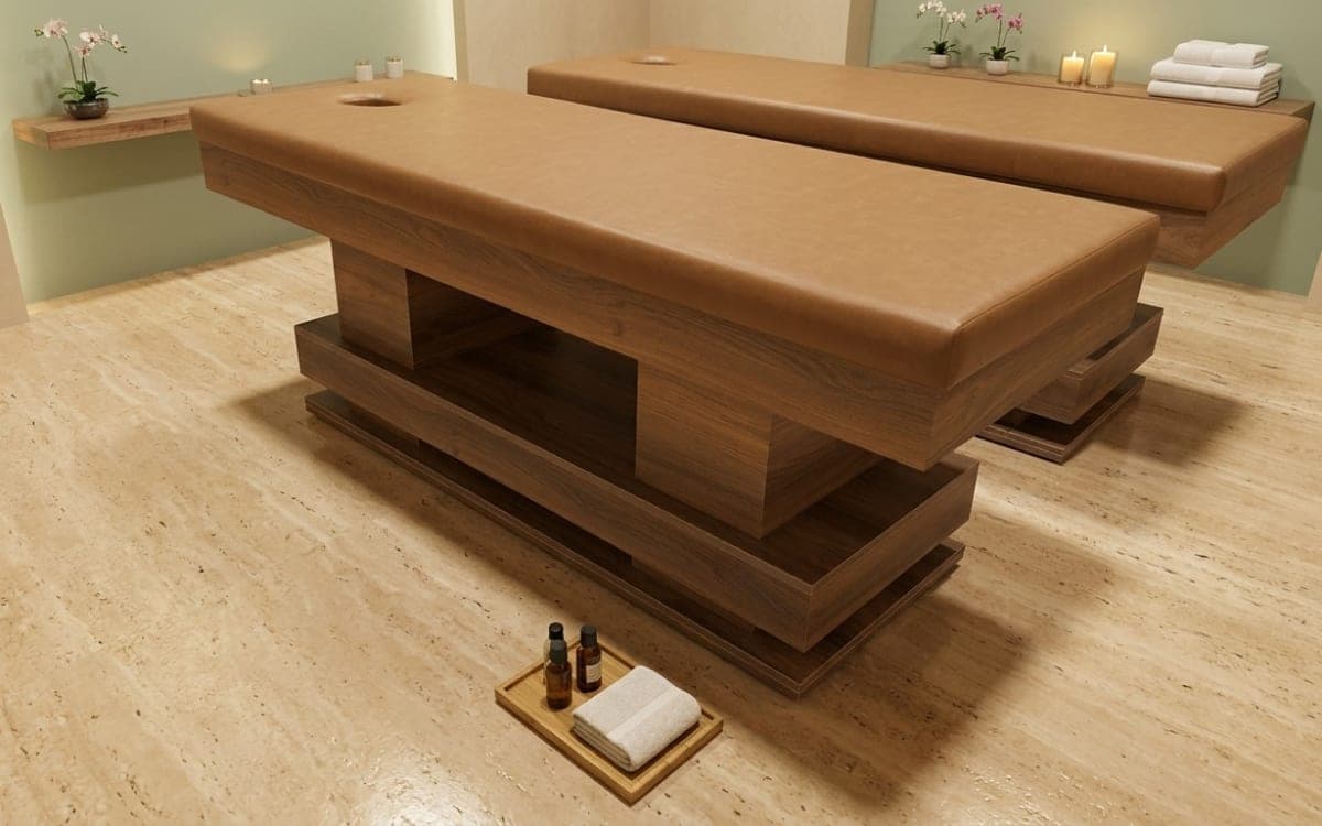 Lüks Blok Ayaklı Masaj Yatağı (Kademeli Tabanlı Spa Sedyesi) - Profesyonel spa ve wellness ekipmanı