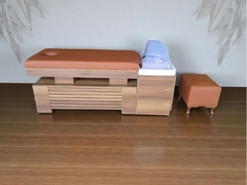 Head Spa Yatağı - Ahşap Dokulu Profesyonel Kafa Masajı Sedyesi - Profesyonel spa ve wellness ekipmanı