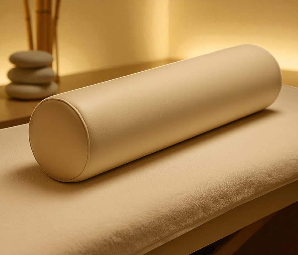 Cream Silindir Masaj Yastığı - Leke Tutmayan Krem Deri Pozisyon Desteği - Profesyonel spa ve wellness ekipmanı