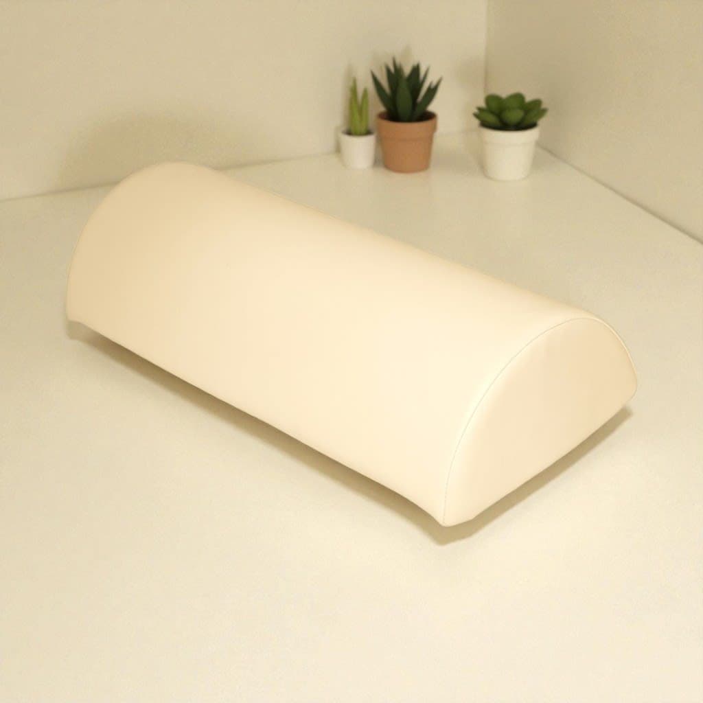 Krem Rengi Yarım Silindir Baş Masajı Yastığı - Ergonomik Baş ve Boyun Desteği - Profesyonel spa ve wellness ekipmanı