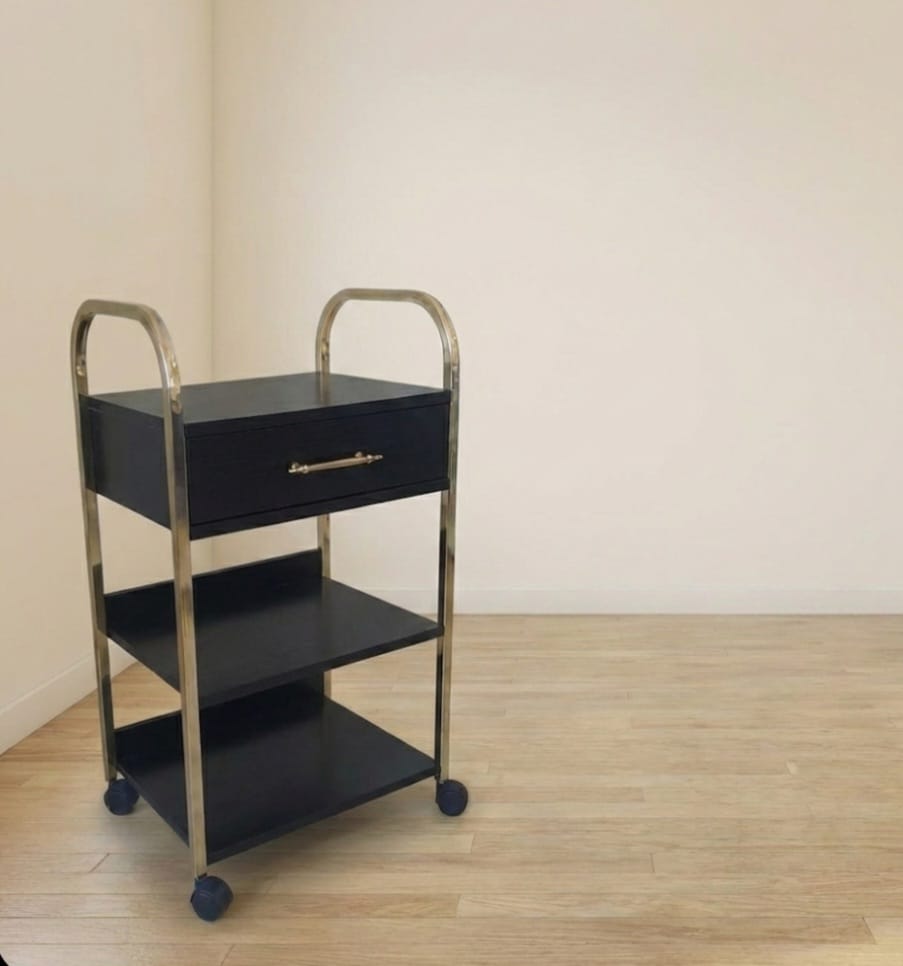 Tek Çekmeceli Nikelajlı Profesyonel Etejer - Krom Cilt Bakım ve Spa Arabası - Profesyonel spa ve wellness ekipmanı