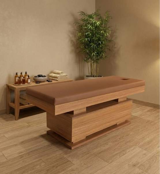 Doğal Ahşap Görünümlü Kapalı Kasa MDF Lam Masaj Yatağı: Premium Spa Deneyimi - Profesyonel spa ve wellness ekipmanı