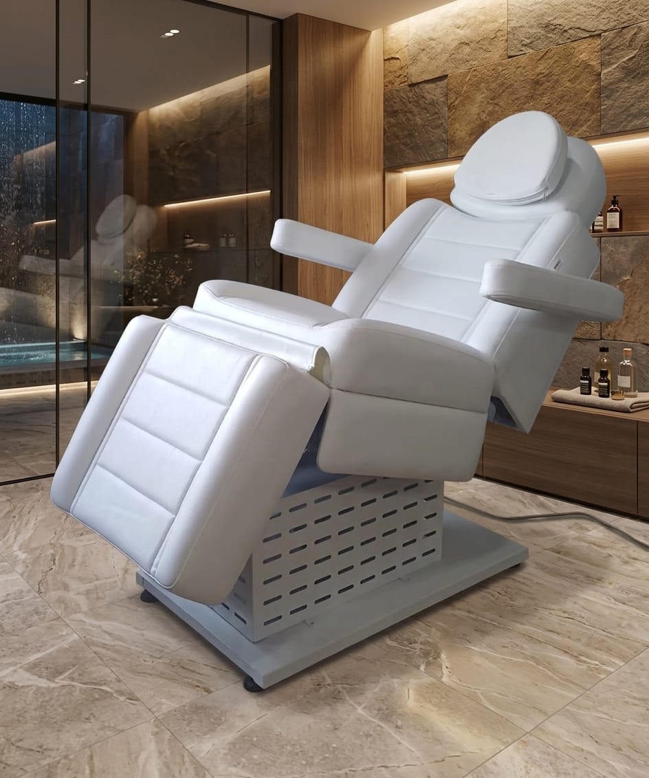 3 Motorlu Beyaz Estetik ve Cilt Bakım Koltuğu - Profesyonel spa ve wellness ekipmanı