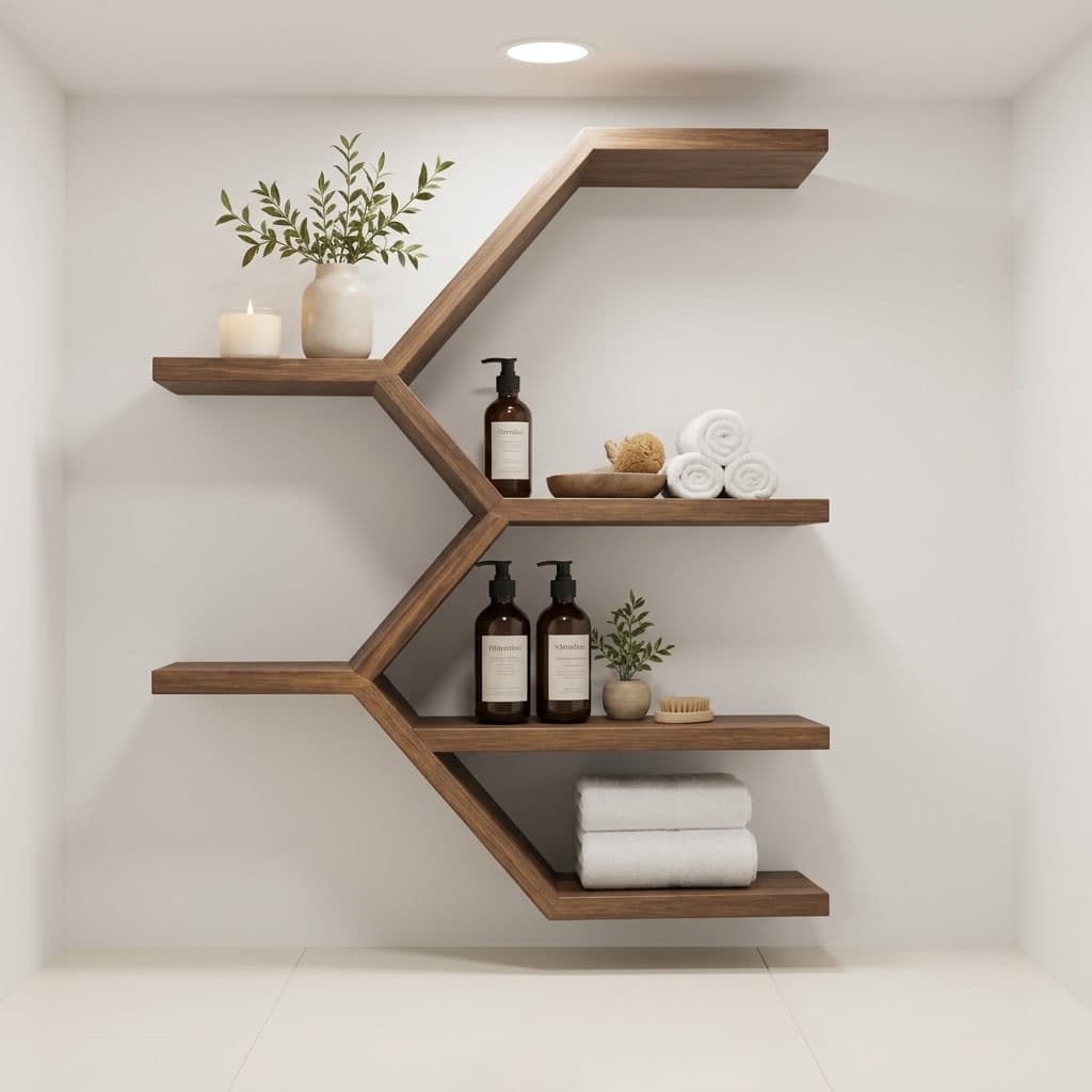 Zikzak Tasarımlı Ahşap Duvar Rafı ve Havluluk - Profesyonel spa ve wellness ekipmanı