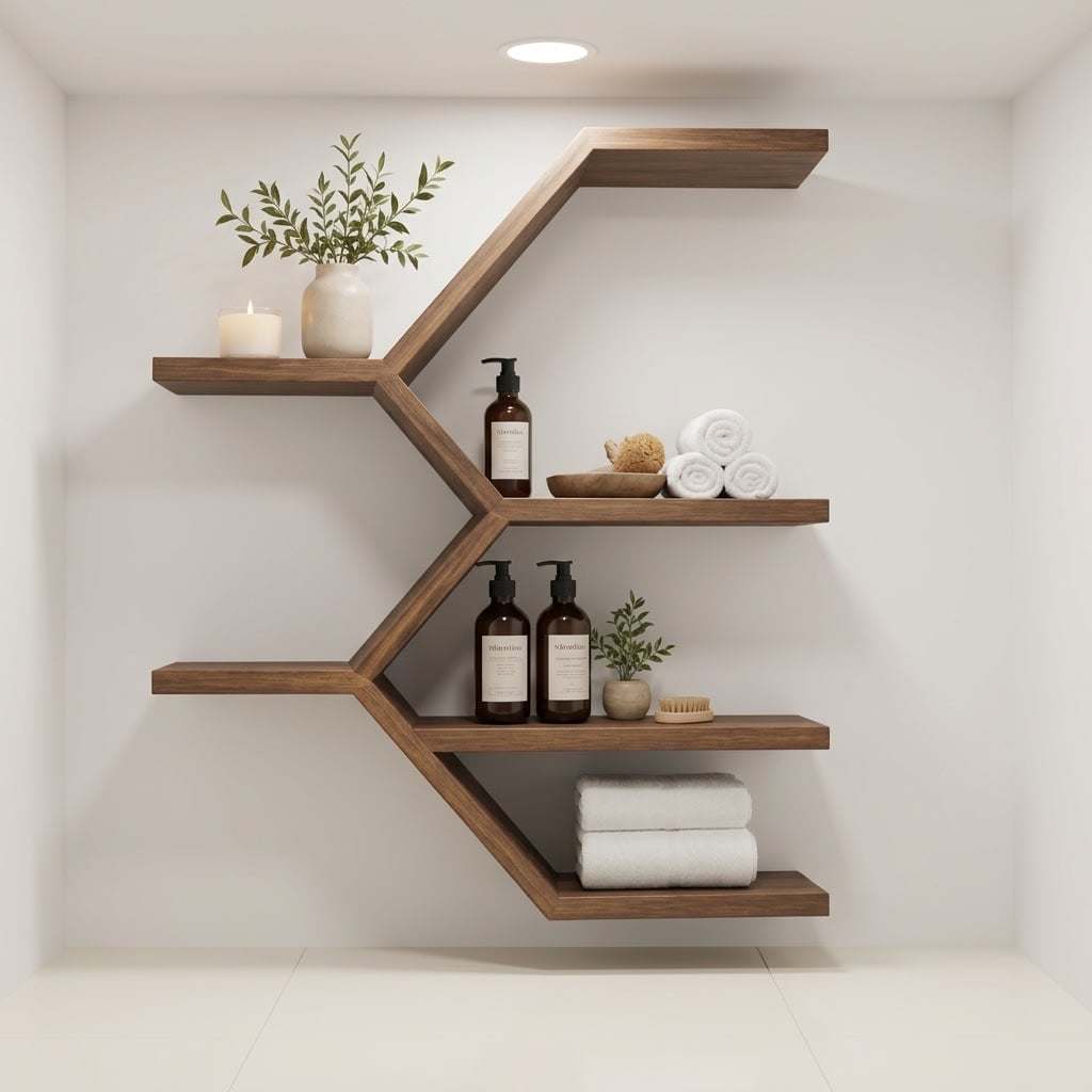 Zikzak Tasarımlı Ahşap Duvar Rafı ve Havluluk - Profesyonel spa ve wellness ekipmanı