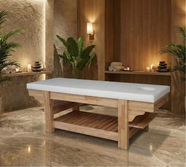 Alt Raflı  Ahşap Spa Yatağı