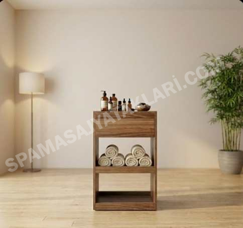 Dekoratif Ahşap Spa Etejeri ve Malzeme Sehpası