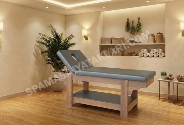 Ahşap Görünümlü ve Raflı Profesyonel Masaj Yatağı